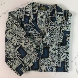 Royal Creations Hawaiian 100% Cotton Short Sleeve Floral Batik Shirt Navy US L